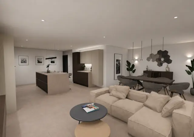 Open-plan lounge kitchen and dining design